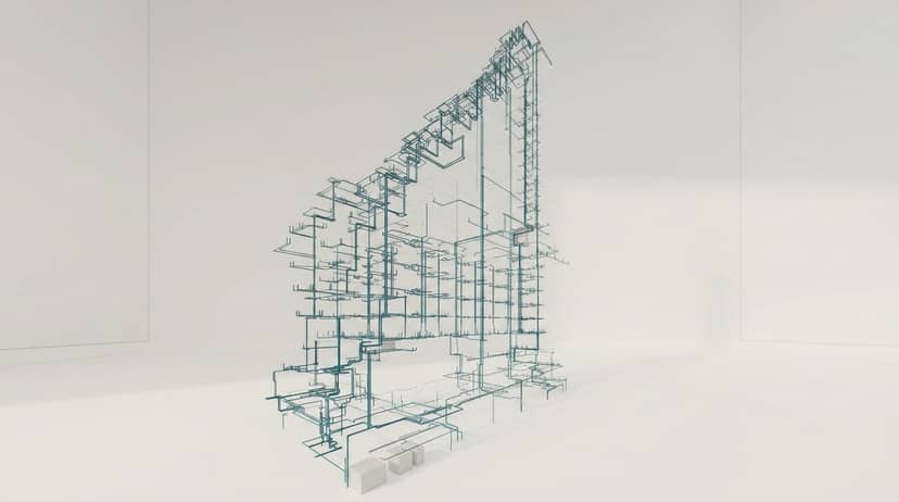 Wireframe 3D BIM model of a building’s piping and services network